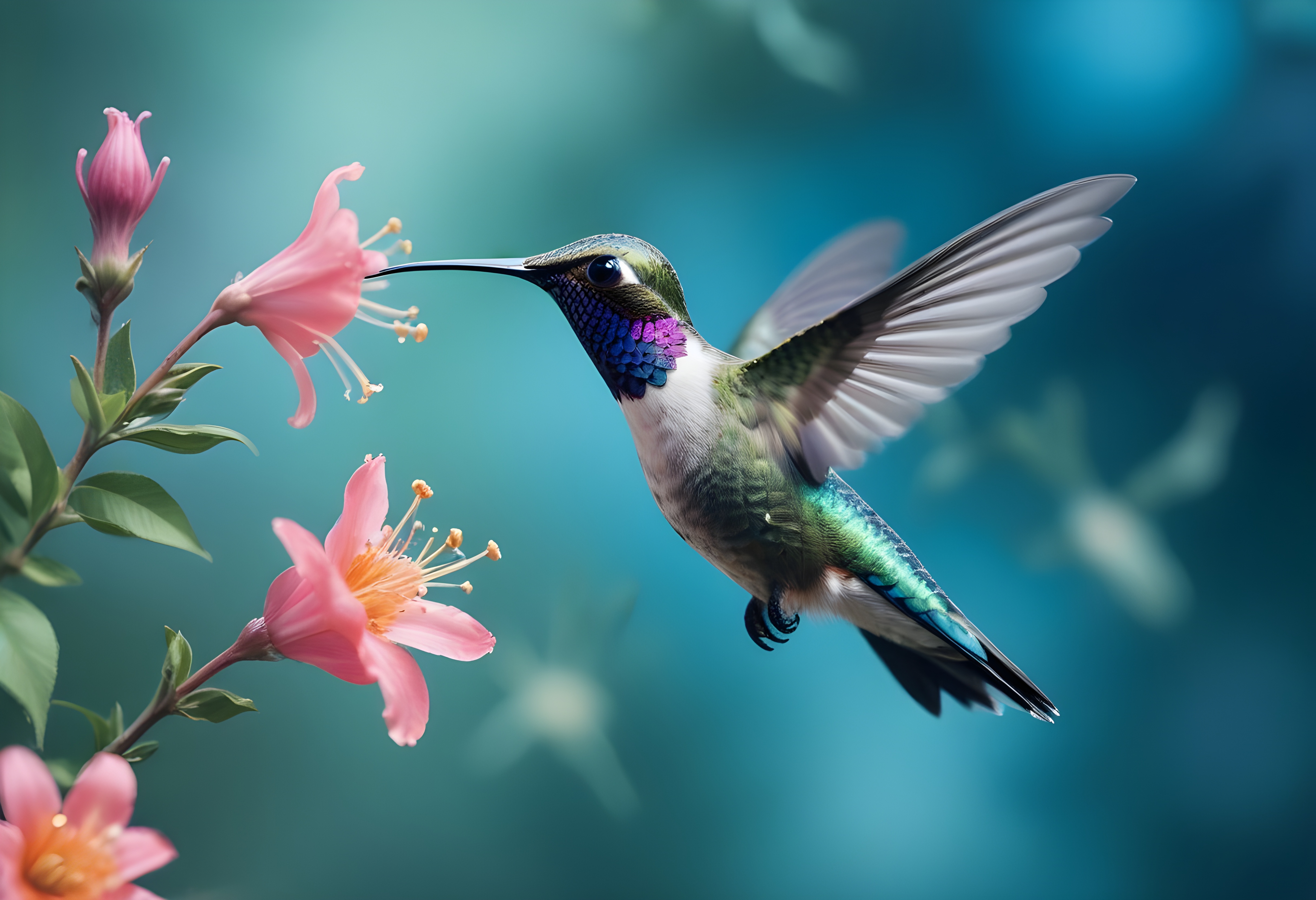 a-hummingbird-hovering-over-a-pink-flower